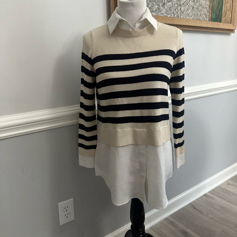 Sandro Navy and Cream Striped Sweater